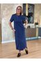 Women's Short Sleeve Crew Neck Pocket Front Slit Viscose Two Thread Midi Dress - 5
