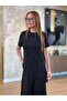 Women's Short Sleeve Crew Neck Pocket Front Slit Viscose Two Thread Midi Dress - 6