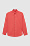 Ds Damat Comfort Pomegranate Blossom Buttoned Collar Relaxed Cut Linen Look 100% Cotton Shirt - 5