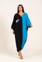 Women's Blue Black Garnished V-Neck Long Shirt Dress with Chest and Back Embroidery Pockets - 3