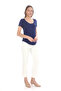 Viscose Flowing Low-cut Collar T-Shirt-Navy Blue - 2