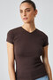 Marta Women's Round Neck Short Sleeve Slim Brown T-Shirt - 4