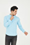 Turquoise Half Pat Hakim Collar Lycra Slim Fit Men's Shirt - 4