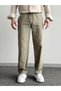 Men's Khaki Green Elastic Waist Linen Baggy Pants Comfortable Fit Baggy - 3