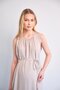 Maternity Waist Lace-Up Zero Sleeve Midi Length Satin Dress Beige