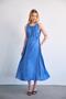 Maternity Waist Tie-Up Zero Sleeve Midi Length Satin Dress Blue - 4