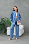 Women's Linen Kimono Jacket and Pants Set with Sequin Embroidery on the Back and Sleeves - 3