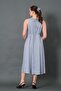 Maternity Waist Lace-Up Zero Sleeve Midi Length Satin Dress Gray - 5