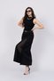 Women's Summer Black Pencil Skirt with Deep Slit and Tulle Detail, Stylish, Daily, Comfortable 6773 - 7