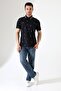 Men's Patterned Polo Neck T-Shirt with Snap Collar and Zipper Detail