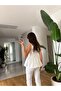 Women's White Belted V-Neck Blouse - 2