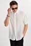 Oversize Seasonal Linen Textured Loose Fit Short Sleeve Comfortable Men's Ecru Shirt - 2