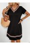 New Season Women's Ethnic Pattern Stripe Detailed V-Neck Viscose Dress - 3