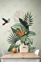 Tropical Parrot and Leaf Lounge-Living Room Door-Wall Adhesive Sticker Set - 3