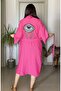Embroidery and Sequin Embroidered Bright Eye Detailed Linen Kimono / Kaftan with Slit and Belted Waist - 4