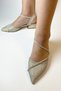 Women's Lace-Up Low Heeled Stone Shiny Gold Ballerina Evening Dress Shoes - 3