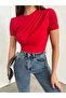 Strivex Short Sleeve Sandy Fabric Cross Shirring Detailed Draped Crew Neck Women Blouse - 5