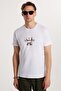 Men's Slim Fit Slim Fit 100% Cotton Soft Texture Printed White Crew Neck T-Shirt - 2