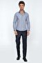 Men's Dark Navy Blue Long Sleeve Patterned Oxford Hard Collar Slim Fit Classic Shirt 1004225206 - 2