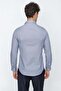 Men's Dark Navy Blue Long Sleeve Patterned Oxford Hard Collar Slim Fit Classic Shirt 1004225206 - 6