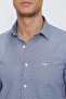 Men's Dark Navy Blue Long Sleeve Patterned Oxford Hard Collar Slim Fit Classic Shirt 1004225206 - 5