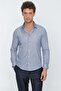 Men's Dark Navy Blue Long Sleeve Patterned Oxford Hard Collar Slim Fit Classic Shirt 1004225206 - 3