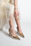 Women's Stiletto Pointed Toe Open Back Classic Heeled Shoes Zemar Gold - 7