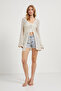 Women's Tie-Detail Openwork Long-Sleeve Summer Ecru Cardigan - 3
