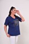 Women's Plus Size Ethnic Stone Detailed Short Sleeve T-Shirt - 3