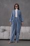 Women's Front Sequin Embroidered Stone and Pearl Detailed Denim Kimono Cardigan and Denim Trousers Top and Bottom Set - 2