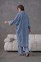 Women's Front Sequin Embroidered Stone and Pearl Detailed Denim Kimono Cardigan and Denim Trousers Top and Bottom Set - 7