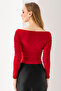 Women's Boat Neck Shoulder Gather Detailed Long Sleeve Blouse Burgundy - 2433 - 8