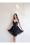 Black Mini Dress with Chest Detail and Thick Straps and Backless - Evening Dress & Graduation Dress - 2