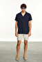 Men's Stone Color Striped Elastic Waist Straight Fit Shorts - 2