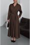 Brown Pleated Belted Dress - 2272 - 8