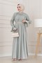 Sleeve Flounce Embroidery Detailed Evening Dress-Mint Green
