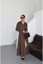 Brown Pleated Belted Dress - 2272