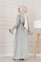 Sleeve Flounce Embroidery Detailed Evening Dress-Mint Green - 5