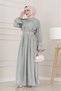 Sleeve Flounce Embroidery Detailed Evening Dress-Mint Green - 3