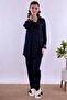 Cotton Maternity Pajama Set with Breastfeeding Feature - Elastic Waist Effortt - Navy Blue - 6