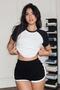 Women's Black-White Raglan Sleeve Short Crop Body Mini Shorts Bottom Top Set - 2