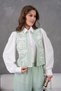 Women's Front and Back Embroidered Pearl and Stone Detailed Linen Vest and Pants Two-Piece Set - 2