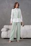 Women's Front and Back Embroidered Pearl and Stone Detailed Linen Vest and Pants Two-Piece Set