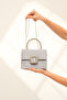 Women's Platinum Satin Covered Accessory Detailed Chain Evening Dress Shoulder Bag