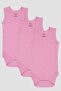 100% Organic Cotton 3-Piece Pink Baby Undershirt Snap Fastener Bodysuit