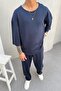 Men's Oversized Kalıp Oyaho Fabric Navy Blue Top and Bottom Set Ke-0112 - 8