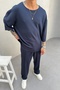 Men's Oversized Kalıp Oyaho Fabric Navy Blue Top and Bottom Set Ke-0112 - 2