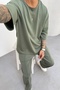 Men's Oversize Fit Oyaho Fabric Green T-Shirt Pants Bottom Top Set Ke-0112 - 3