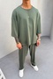 Men's Oversize Fit Oyaho Fabric Green T-Shirt Pants Bottom Top Set Ke-0112