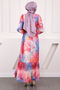 Fuchsia Chiffon Dress with Gathered Sleeves and Front - 3